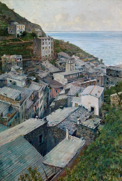 Roofs in Riomaggiore by Telemaco Signorini